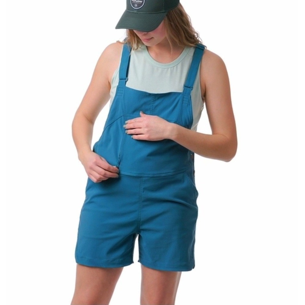 Flylow Life Jumper Shortalls Overall Shorts Womens Large BlueUPF50 Outdoor $100 - Picture 10 of 14